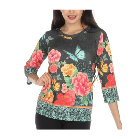 CITRON SANTA MONICA Butterflies In Flight Size 1X Pullover 3/4 Sleeve Tunic Top - Picture 2 of 10